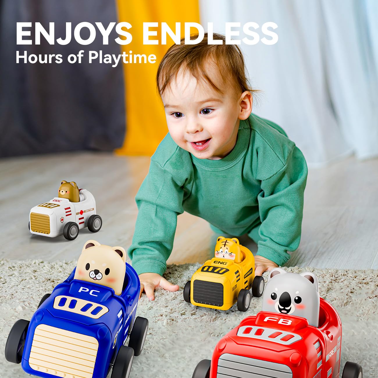 SEPHIX Toddler Car Toys for 1 Year Old Boy - First Birthday Gifts for 1 2 3 Year Old Boy - Press and Go Cars Baby Animal Racing