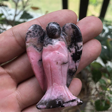 Fekuar Natural Rhodonite Guardian Angel Statue, Hand-Carved Healing Crystal Pocket Figurines Decoration 2 Inches
