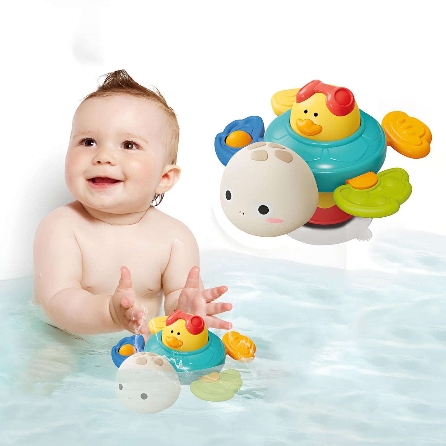 Samandar Toys Baby Bath Toy with Suction Cup for Toddlers, Rotating Duck Spinner Toy with Teether & Sound Button, Sensory Water 
