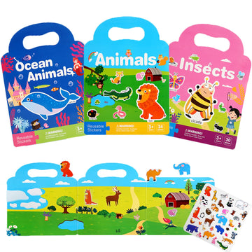 3 Pack Reusable Sticker Books For Toddlers 2-4 Years, Sticker Books For Toddlers 1-3, Halloween Christmas Gifts For Kids Toddler Boys Girls Travel Toys