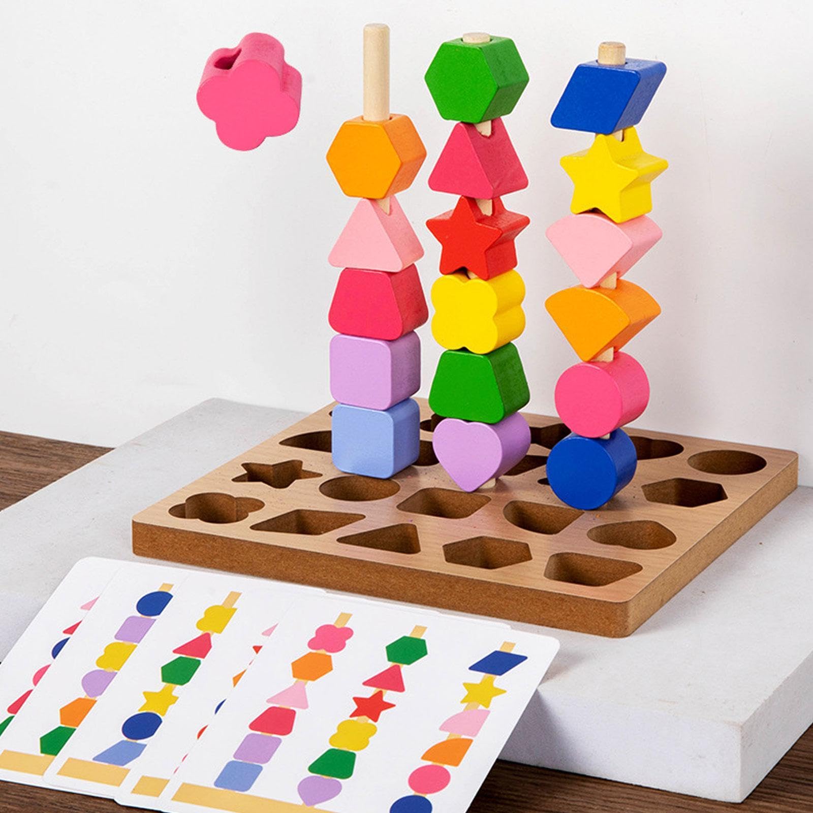 The Style Sutra Montessori Wooden Beads Sequencing Toy Set Lacing Beads For 2 3 4 5 Children