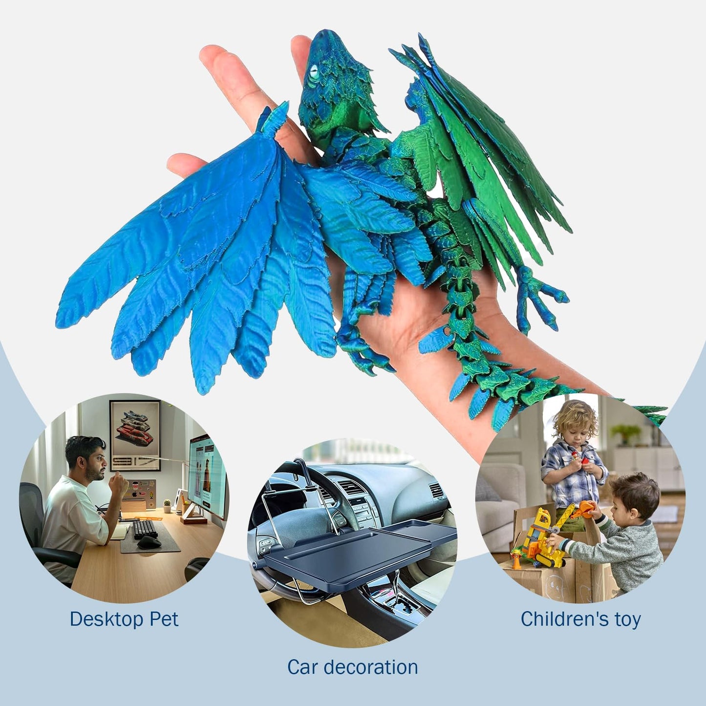 2 Pack Feathered Wyvern 3D Printed Articulated Dragon, Collectible Fantasy Dragon Figure For Anxiety Relief, Desktop Pet (Flamef