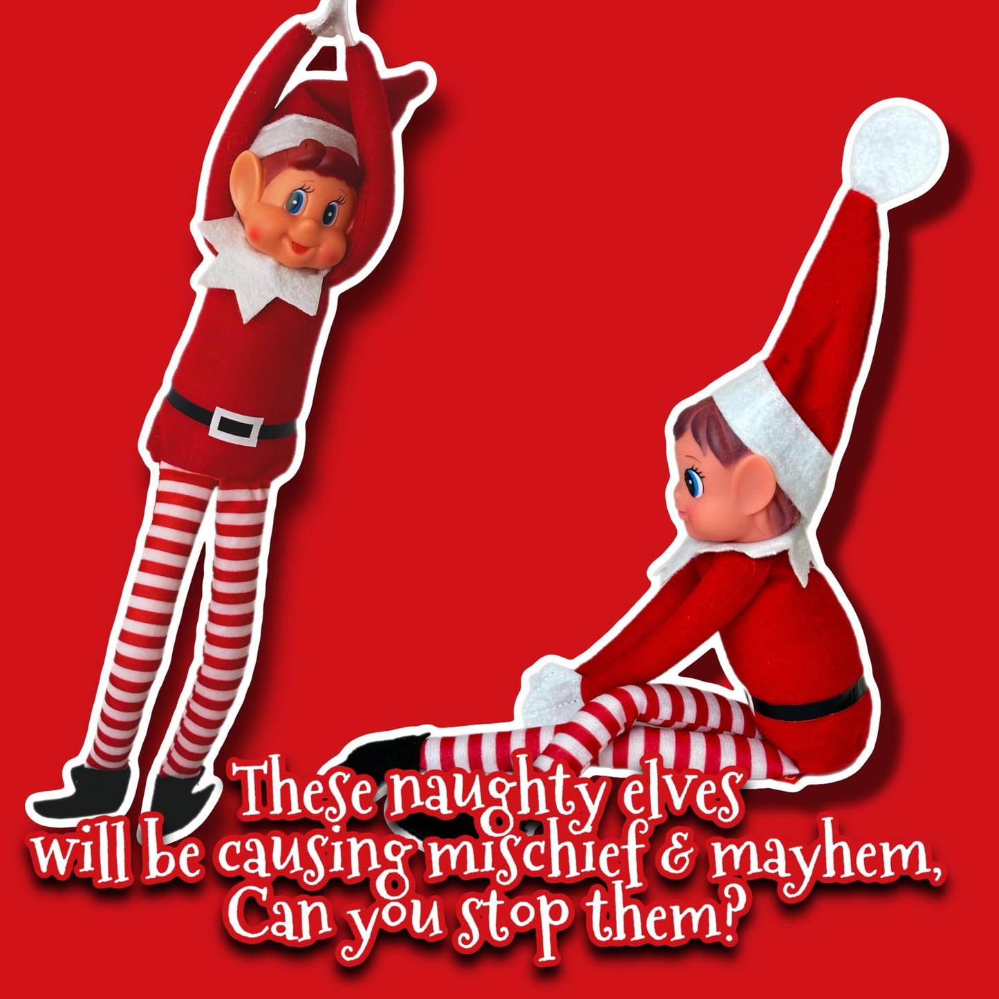 GLOW Wholesale Elfie & Elvie Set - Fun Plush Elves with Vinyl Faces, Red - Set of 2