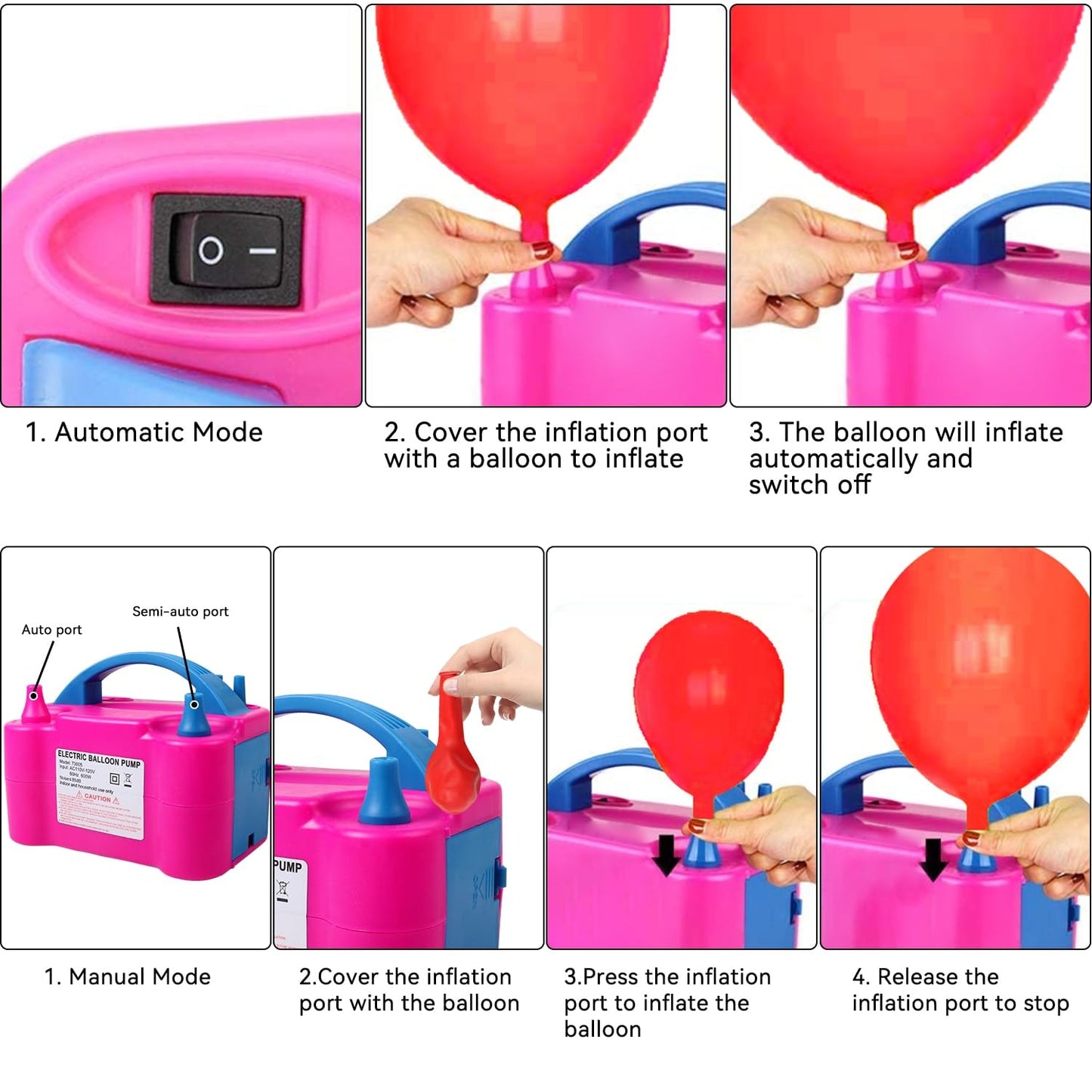 Balloon Pump 600W 110V Electric Balloon Pump Portable Electric Inflator Balloon Air Pump-2 Tying Tools Balloon Blower for Party