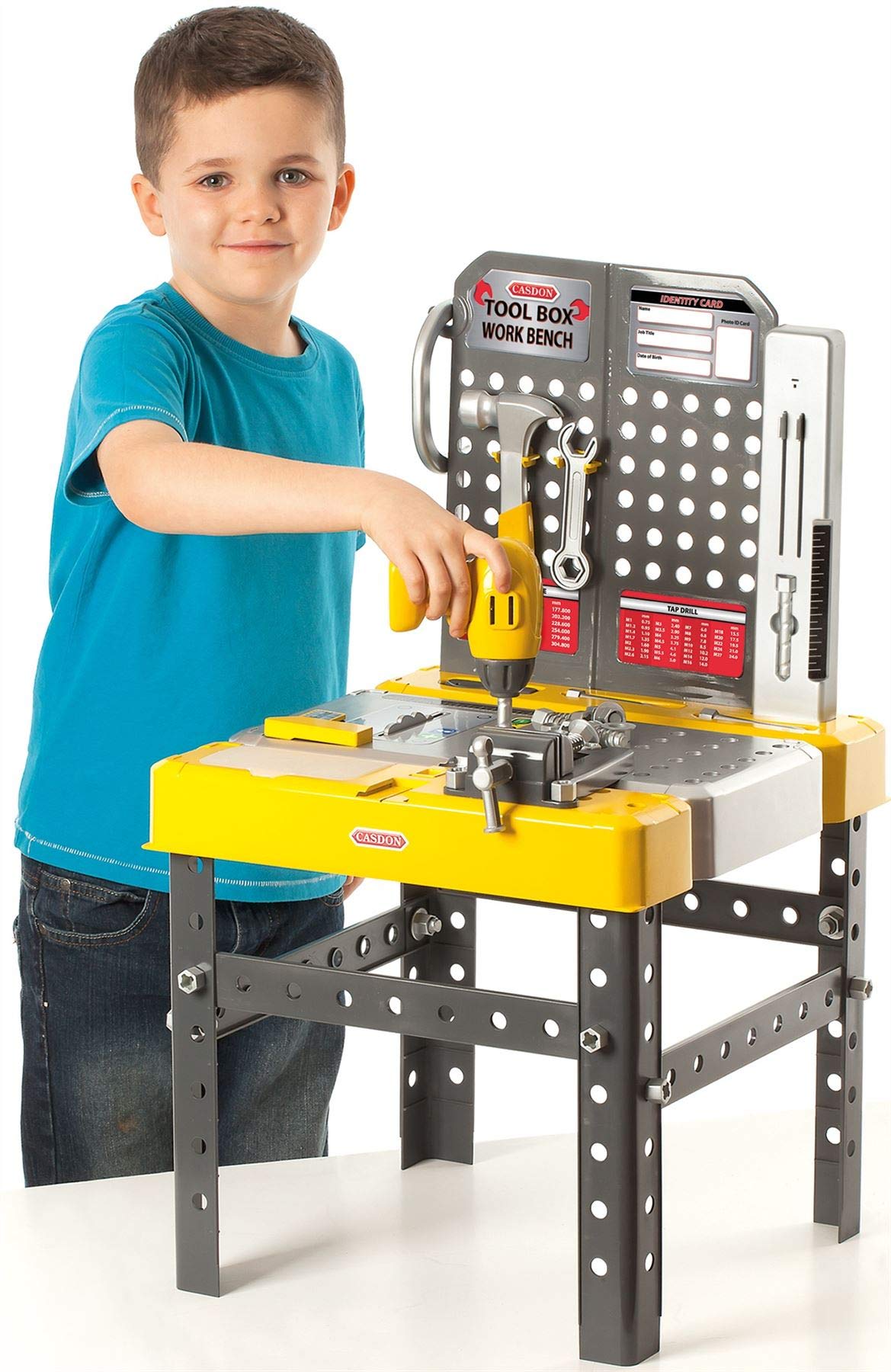 CASDON Tool Box Workbench, 2-in-1 Tool Box & Workbench for Children Aged 3+ Includes Over 60 Tools for DIY Roleplay Fun
