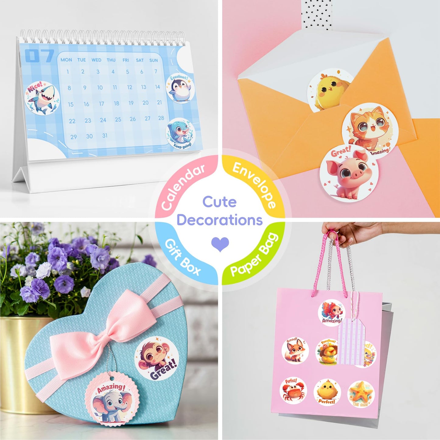 JIXZEN 1.5 Inch Animal Stickers for Kids, 3 Rolls 1500 PCS Cute Stickers for Toddlers 2-4 Years, 24 Designs Farm/Ocean/Wild Moti
