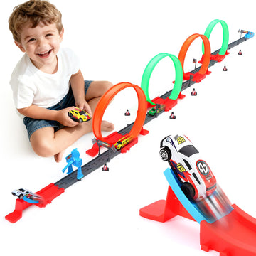 Kiapeak Slot Car Race Track Sets with 4 x 360 Loops & 3 High-Speed Cars,Car Race Track Sets for Kids 3-5 4-8 8-12, Racing Game C