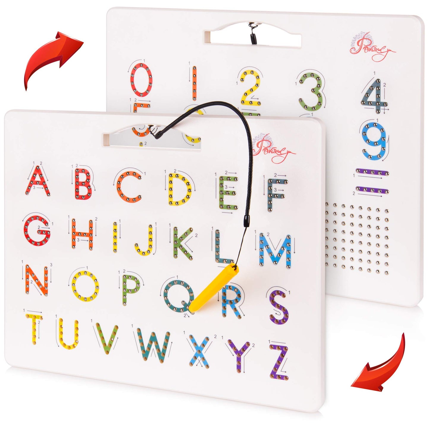 Magnetic Alphabet Tracing Board - Double Sided Letters & Numbers Magnetic Tracing Board, Abc Magnets Learn To Write With Magnetic Pen, Stem Toy Letters Learning, Handwriting Games, Writing Montessori