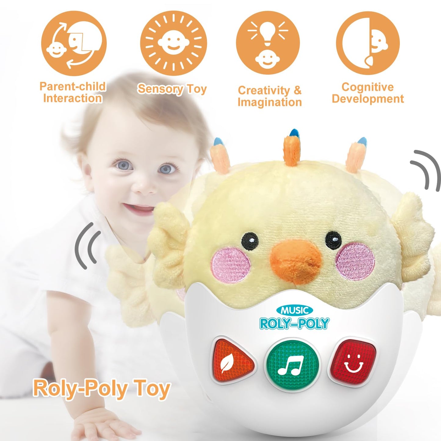 Wowohage Baby Toys 0-6-12 Months, Plush Chick Musical Toys, Cute Stuffed Animal Infant Toys With Light & Sounds, Roly-Poly Senso