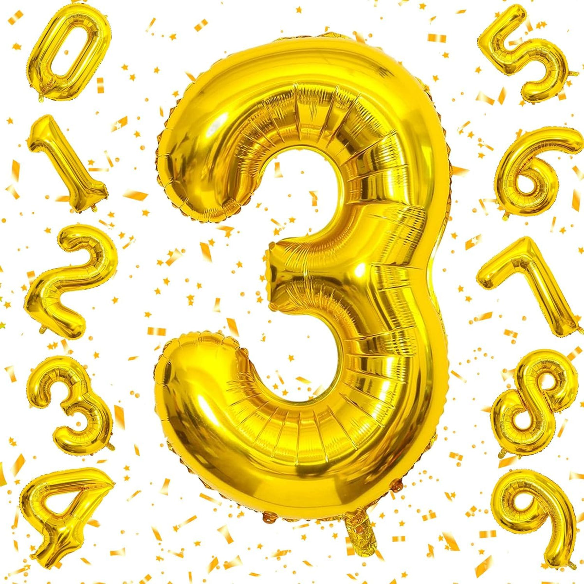Flyloons 3 number Golden Foil Balloon 16 inch Size Birthday Decoration Items | 3rd Year Balloons | Three