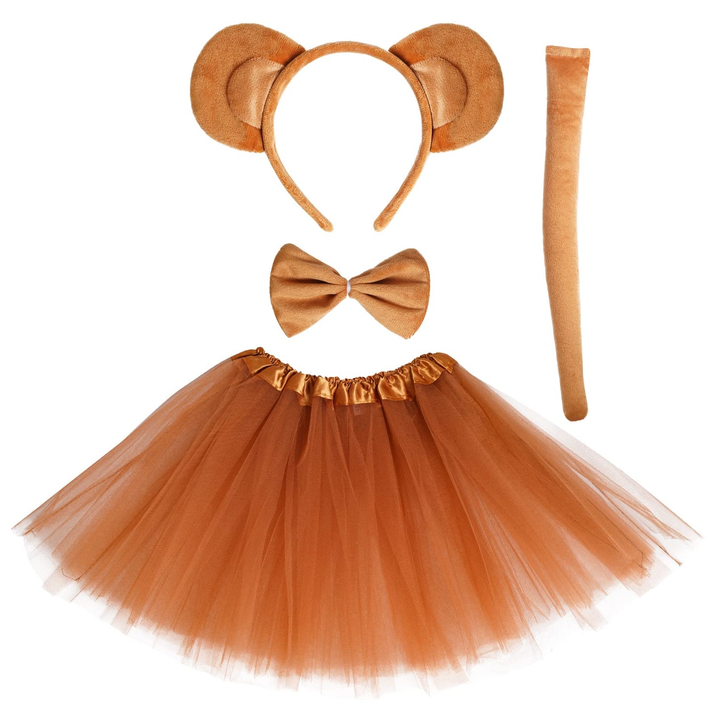Jmkcoz Animal Monkey Costume Soft Monkey Ears Headband Bowtie Tail Tutu Fancy Costume For Halloween Cosplay Party