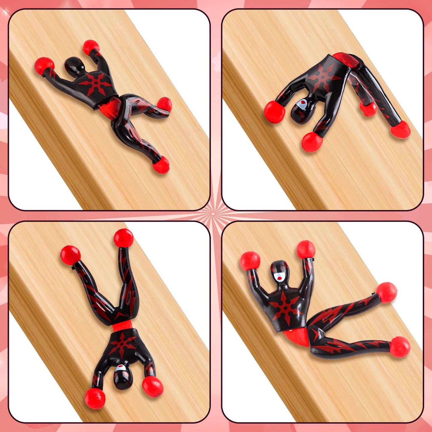 AuroTops Valentines Day Cards for Kids, 28 Pack Sticky Wall Climbing Men Ninja with Cute Valentines Cards, Wall Climbers Toys f