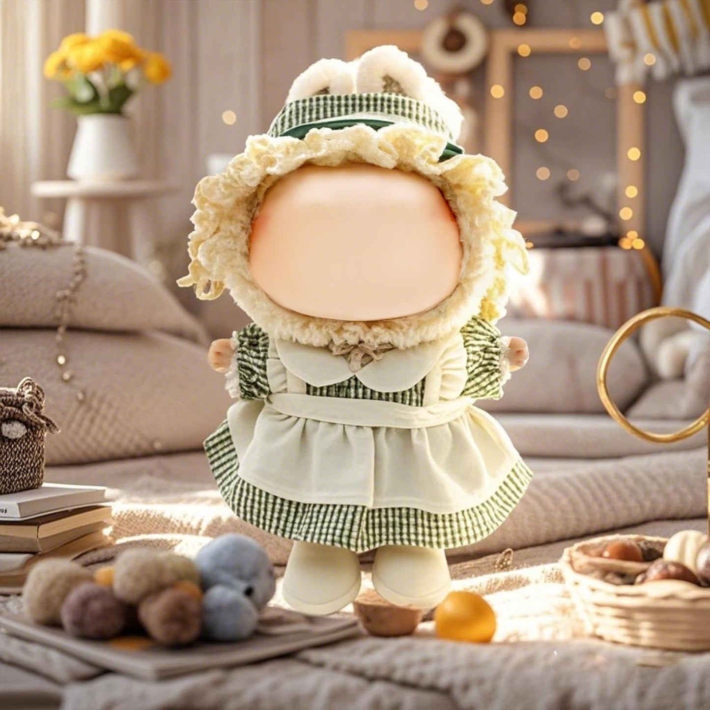 Eayaele Clothes for Labubu - 3PC Set with Shoes for 6.7 Inches Doll  enhanced Outfit with Accessories  Stylish Clothes for Labubu (NO Doll)(Green Plaid)