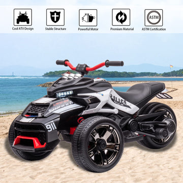 Postack 24V Kids Ride On Police Motorcycle, 3 Wheeler Ride On Atv For Boys Girls, Battery Powered Electric Vehicle For Toddlers