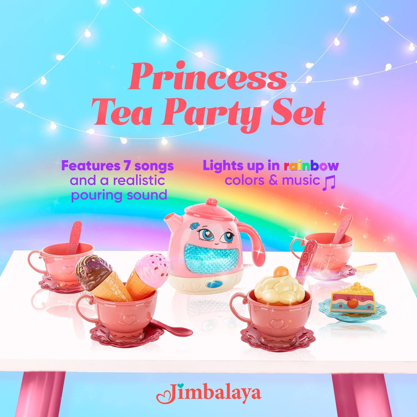 Tea Party Set for Little Girls- Musical Teapot Lights up with Songs & Sounds -Interactive Tea Set for Toddlers- Tea Time Toys wi