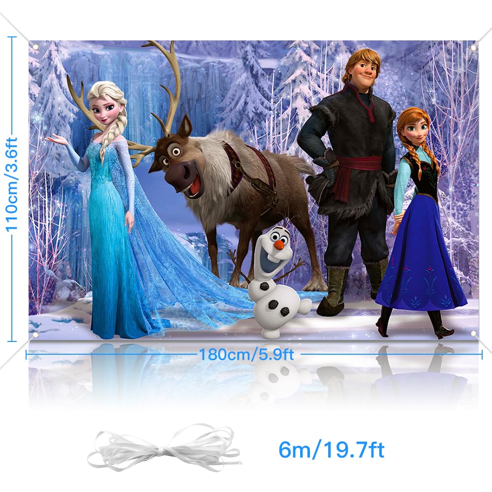 Frozen Birthday Backdrop For Girls Birthday Party Decoration, 6Ft*3.6Ft/180Cm*110Cm Frozen Birthday Background Wall Decorations,