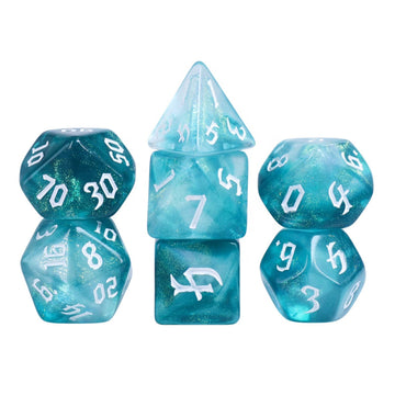 DND Dice 7Pieces, Polyhedral Dice Set,Cyan&Blue Double Color Glitter Dice Set,D&D Dice Set for Dungeons and Dragons, RPG, MTG Ta