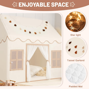 Senodeer Kids Play Tent Indoor: With Mat, Tassel Garland, Star Lights - Toddler Girl Tent Indoor Playhouse For Toddlers Kids Toys For Boy Girl Birthday Gift