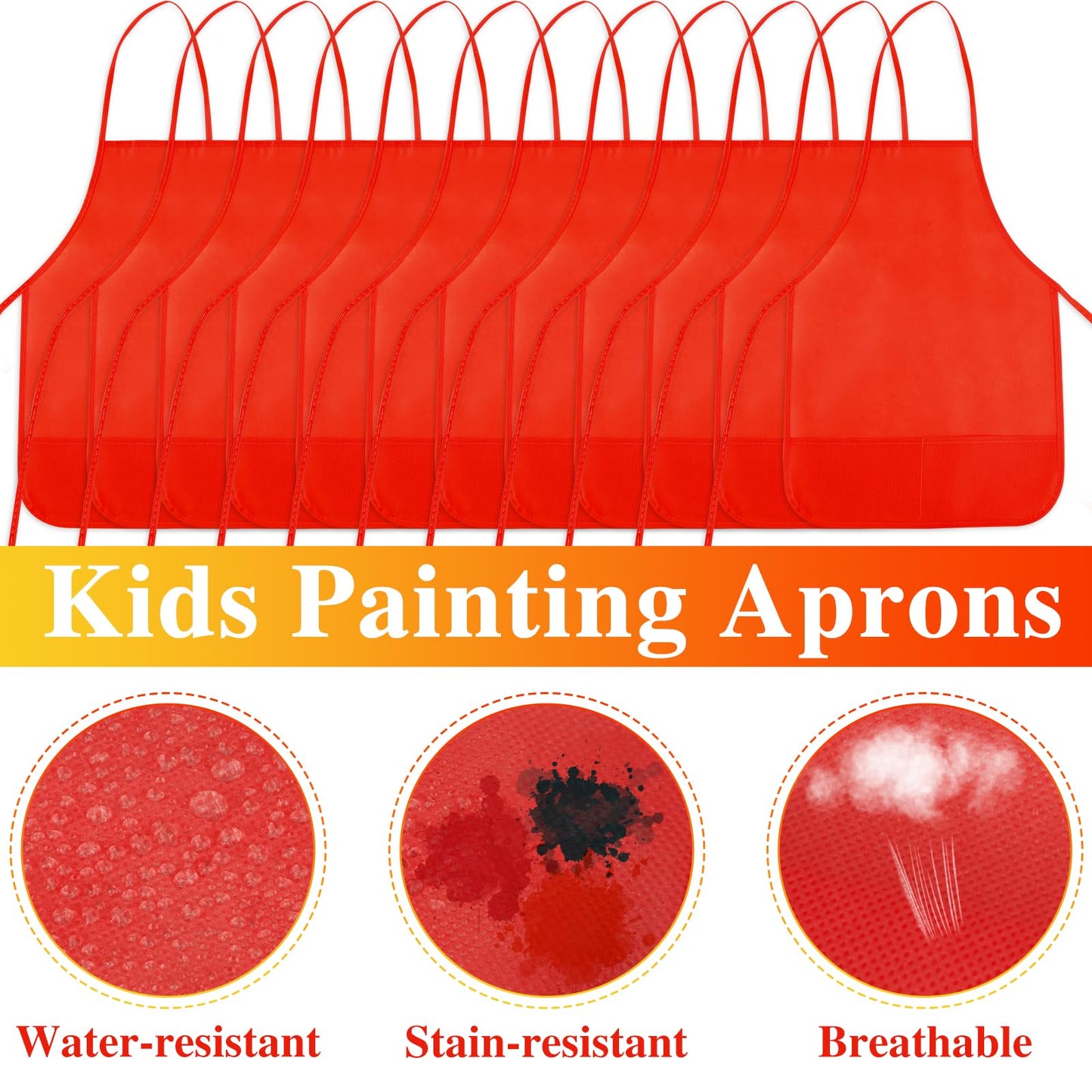BOUBONI 12 Pieces Red Kids Painting Aprons Kids Art Aprons with 2 Roomy Pockets Kids Aprons for Art Painting Activity Kitchen Cr
