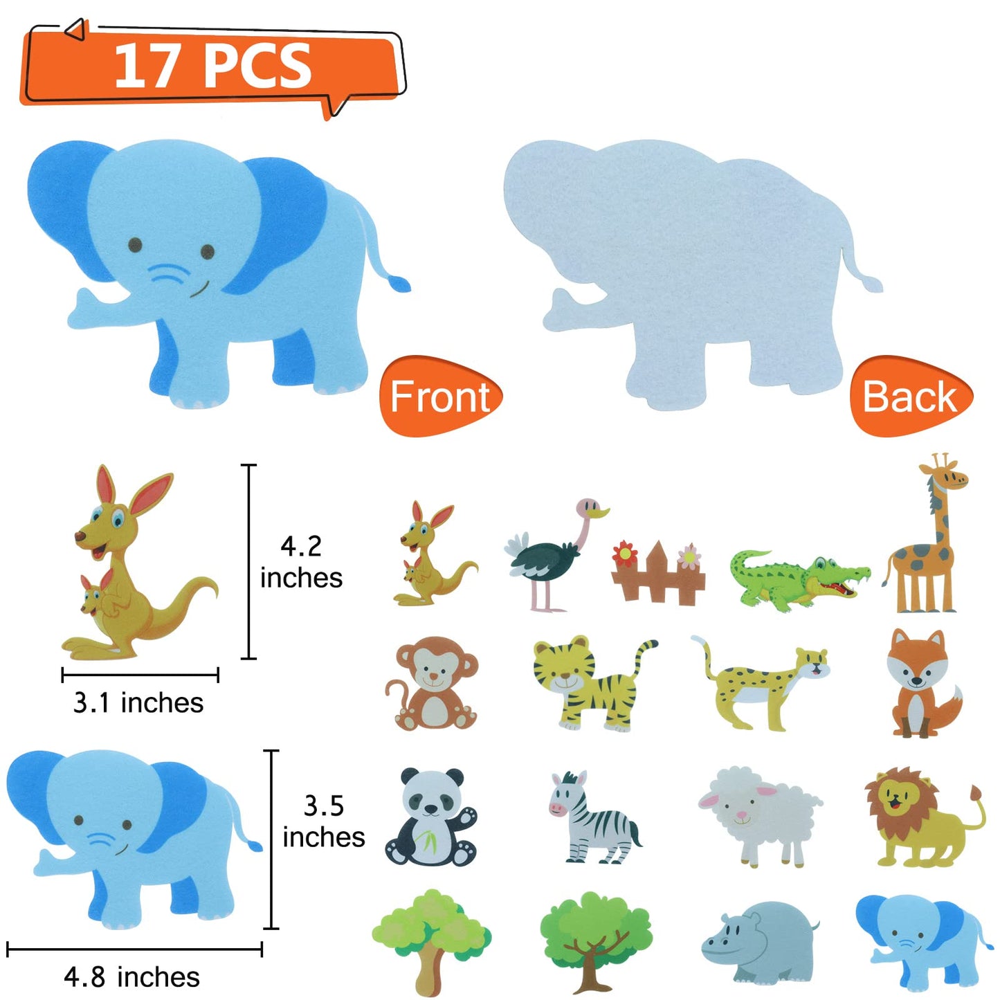 BXI 17 Pcs Zoo Animals Felt Board Story Pieces Set for Toddlers, Preschool & Kindergarten, Precut Felt Jungle Animals Figures fo