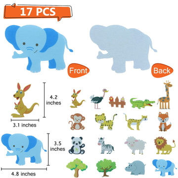 BXI 17 Pcs Zoo Animals Felt Board Story Pieces Set for Toddlers, Preschool & Kindergarten, Precut Felt Jungle Animals Figures fo