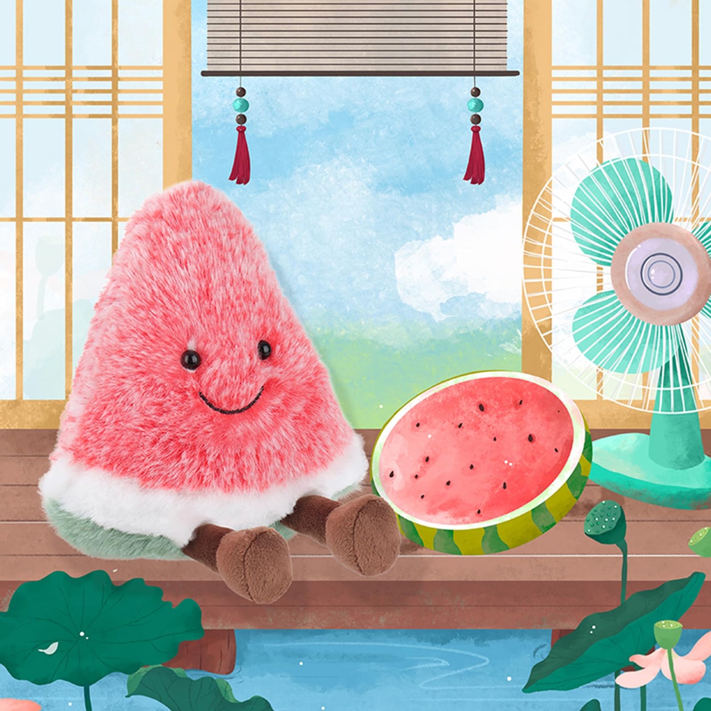 Apricot Lamb Toys Plush Fresh Watermelon Stuffed Fruit Soft Cuddly Perfect For Child 5.9 Inches