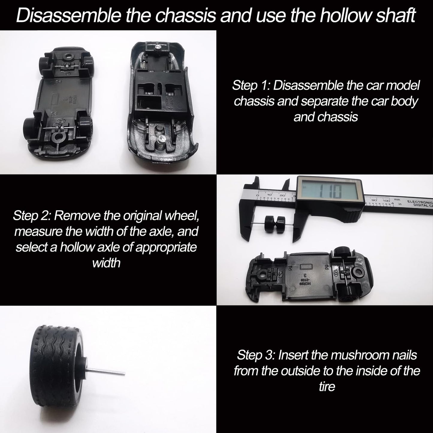 20 Set 1/64 Scale Wheels Modified Hollow Shaft & Mushroom Nails Suitable For 1 64 Scale Diecast Cars Diy Tires (Each Set Contain