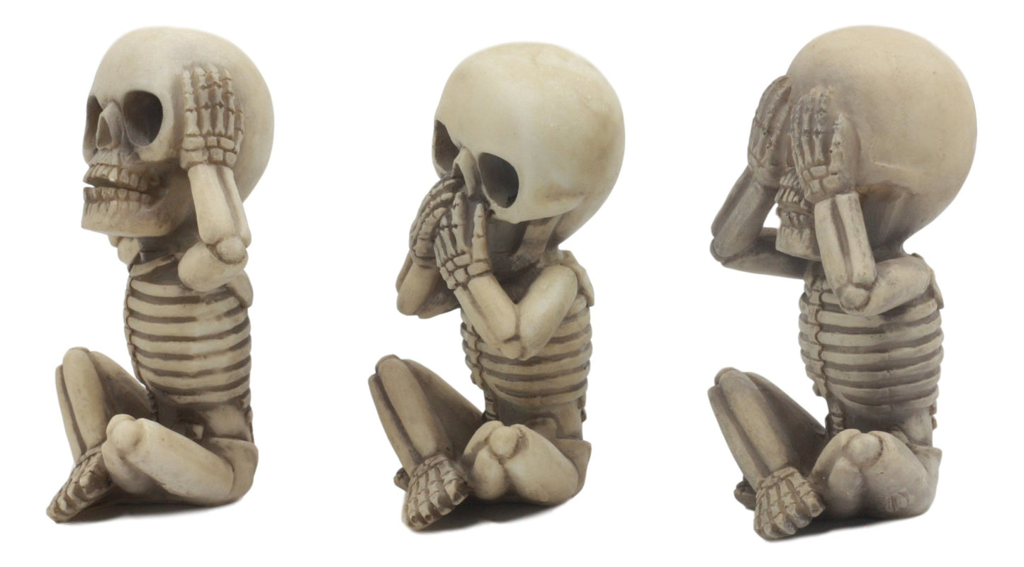 Ebros Gothic Alchemy Whimsical See Hear Speak No Evil Baby Skeletons Statue Set Of Three 4.25' High Halloween Decor Ossuary Graveyard Macabre No Evils Skulls Skeletons Skeletal Figurines