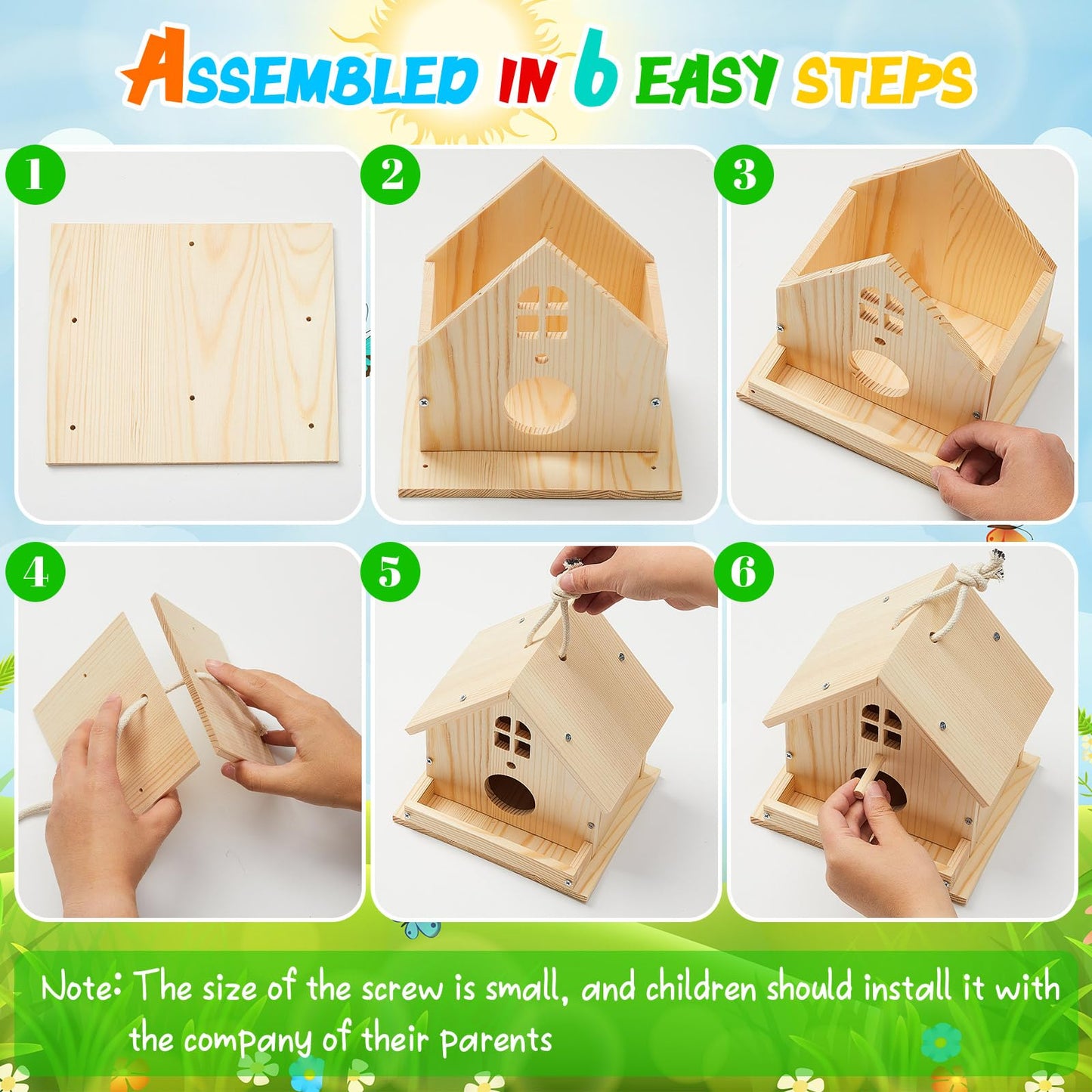 Juexica 4 Pack Wooden Birdhouse Kit DIY Buildable Bird House with Paint and Paintbrushes Art and Crafts Painting Kits for Boys G