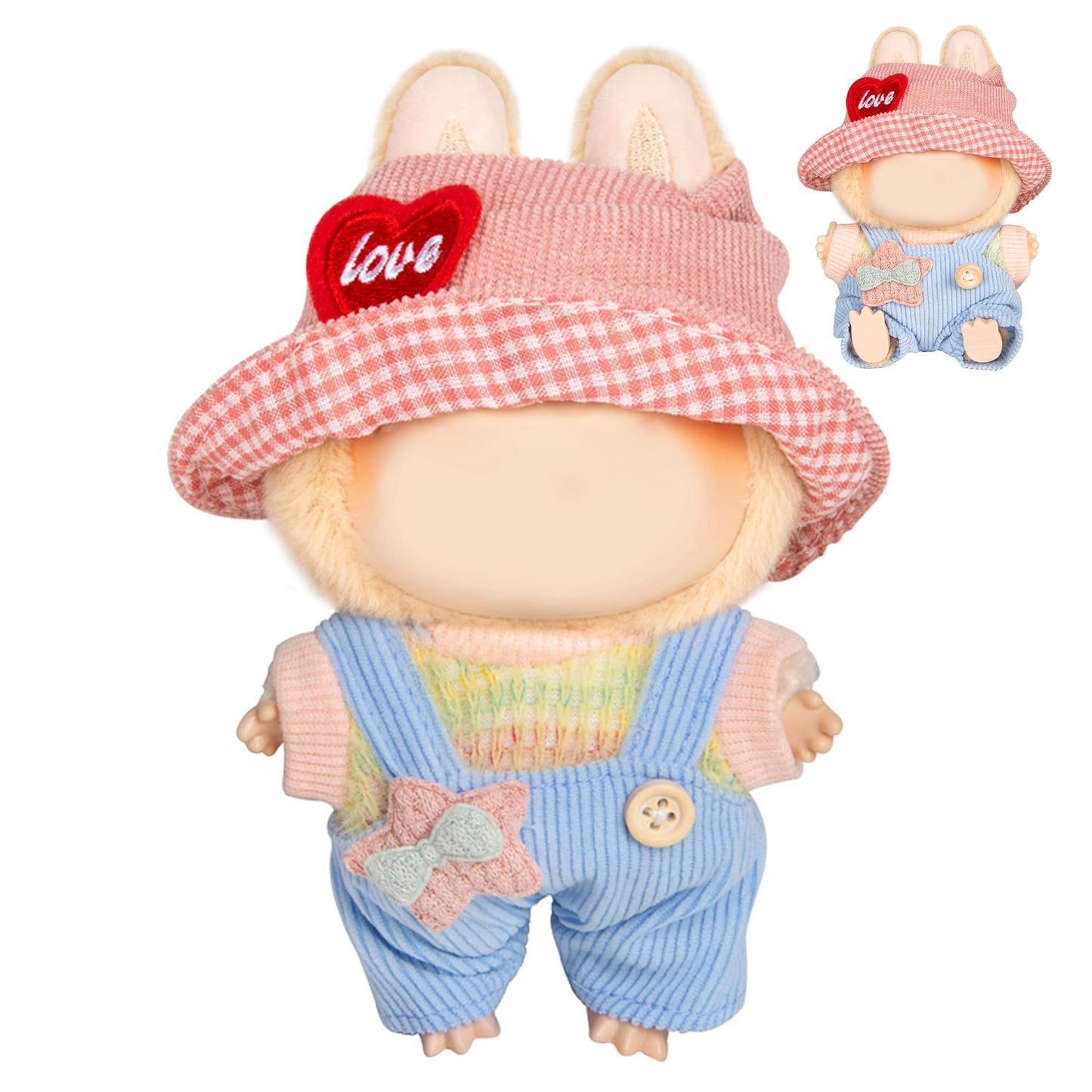3-Piece Doll Clothes for 17cm Doll - Stylish Fisherman Hat Set  Kawaii Doll Outfits with Accessories for Collectors or Display - Light Blue Star (No Doll)