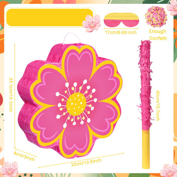 Aoriher Daisy Flower Piñata Set - Pink, Paper, Includes Blindfold & Bat, Perfect for Birthday, Baby Shower, Gender Reveal, Wedding