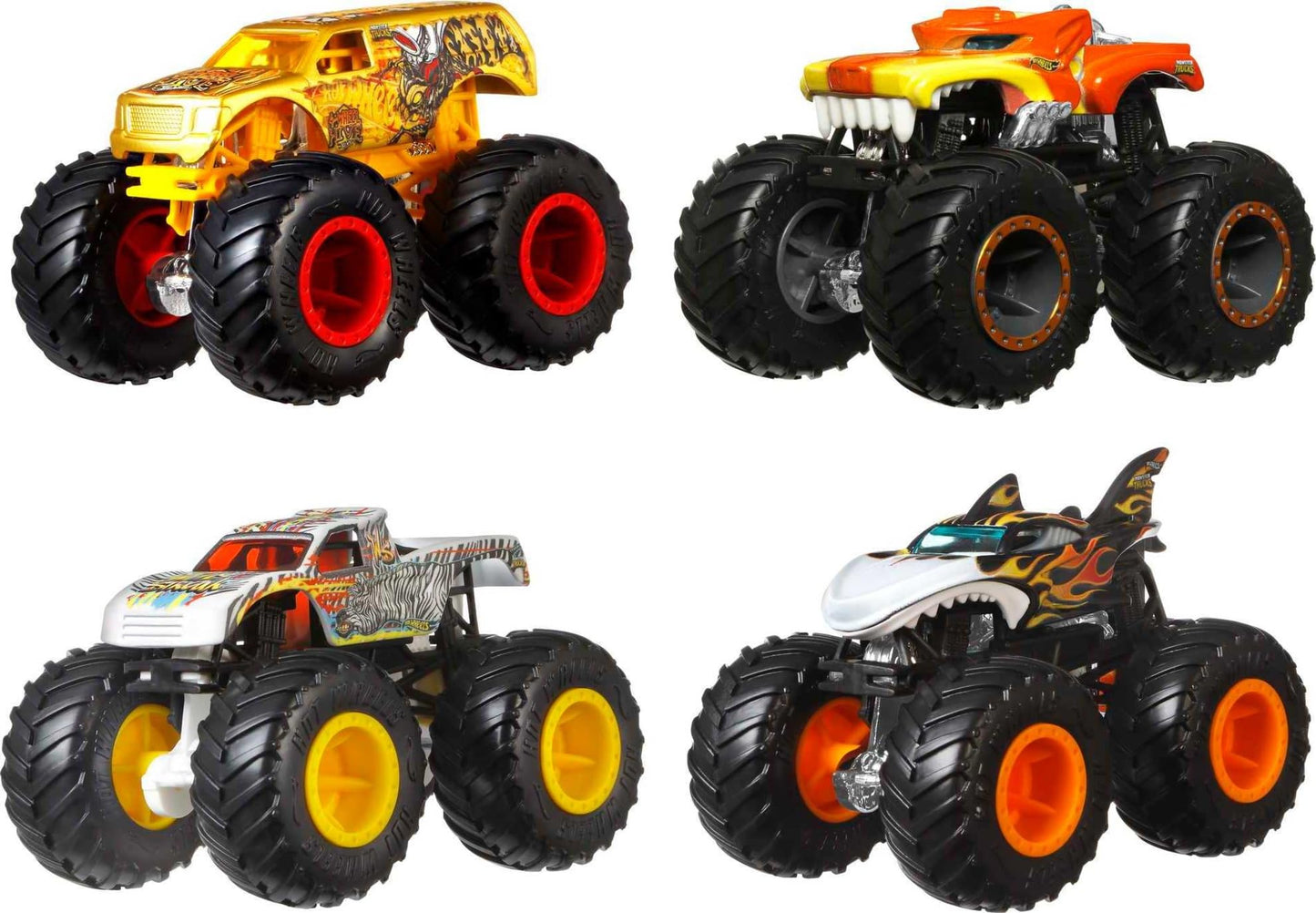 Hot Wheels Monster Trucks Toy 4-Pack, Set of 4 1:64 Scale Wild Ragers: 4-Wheel Hive, Hotweiler, Shark Wreak & Wild Streak -Like New
