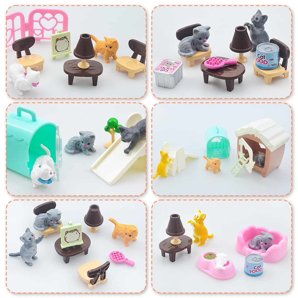iselyn Cat Playset - 48Pcs Realistic Toy Figures & Accessories for Kids - Multicolor Educational Gift for Toddlers and Boys/Girls