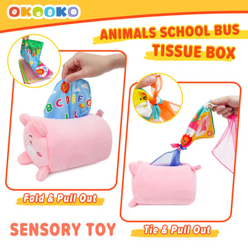 Okooko Tissue Box Toy For Baby 6 To 12 Months Soft Stuffed Sensory Toy Strengthen Pincer Grasp Montessori Early Educational Preschool Learning Toy For Newborn Baby Infant Toddler Kid