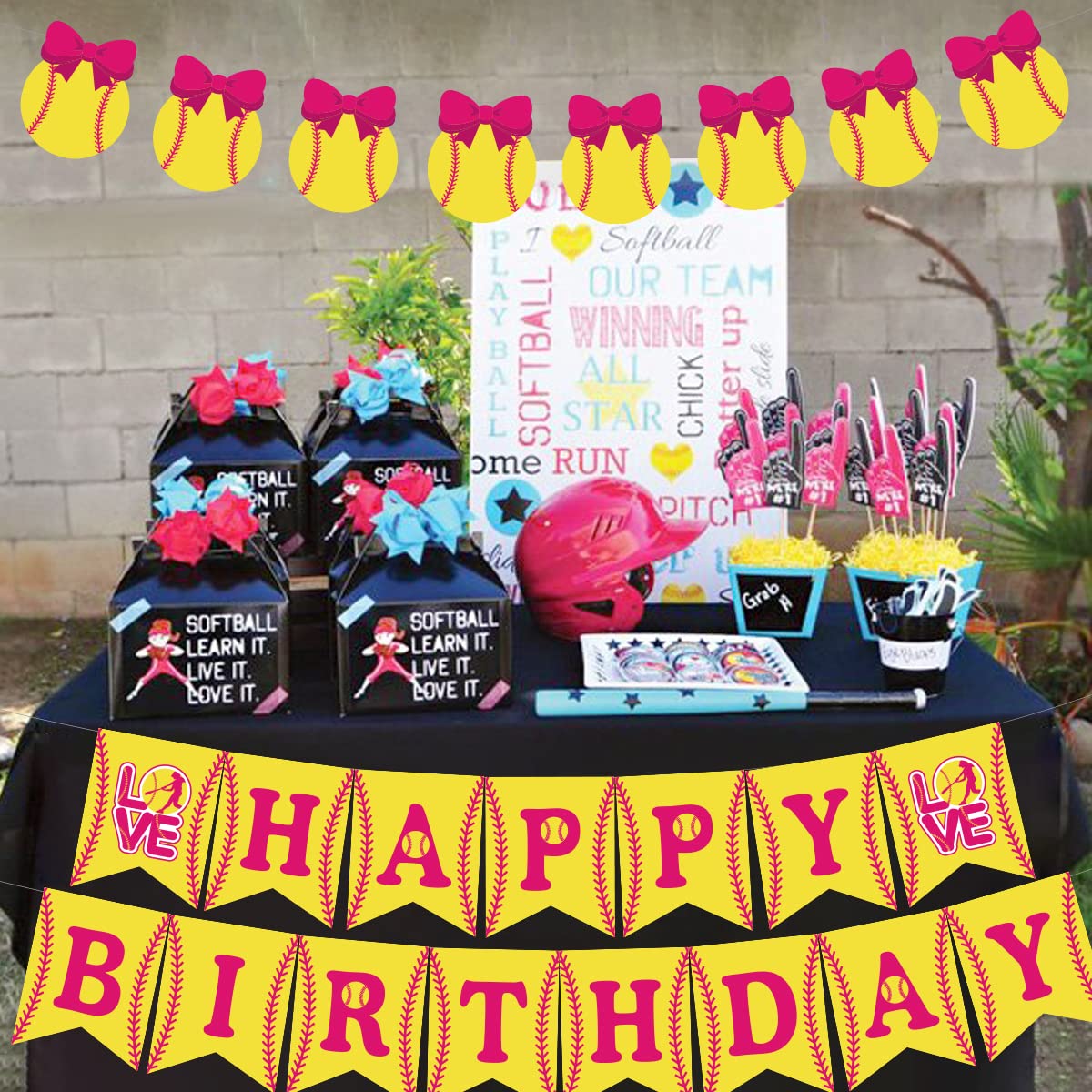 JOYMEMO Softball Themed Birthday Decorations for Girls, Happy Birthday Banner, Fast Pitch Garland Sports Player Party Supplies P