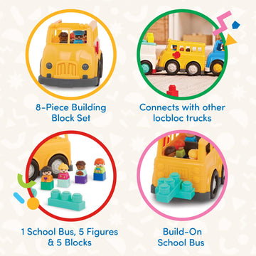 Battat - School Bus - 8Pc Construction Set - 5 Figures & 2 Blocks - Build-On Vehicle - 12 Months + - Locbloc School Bus