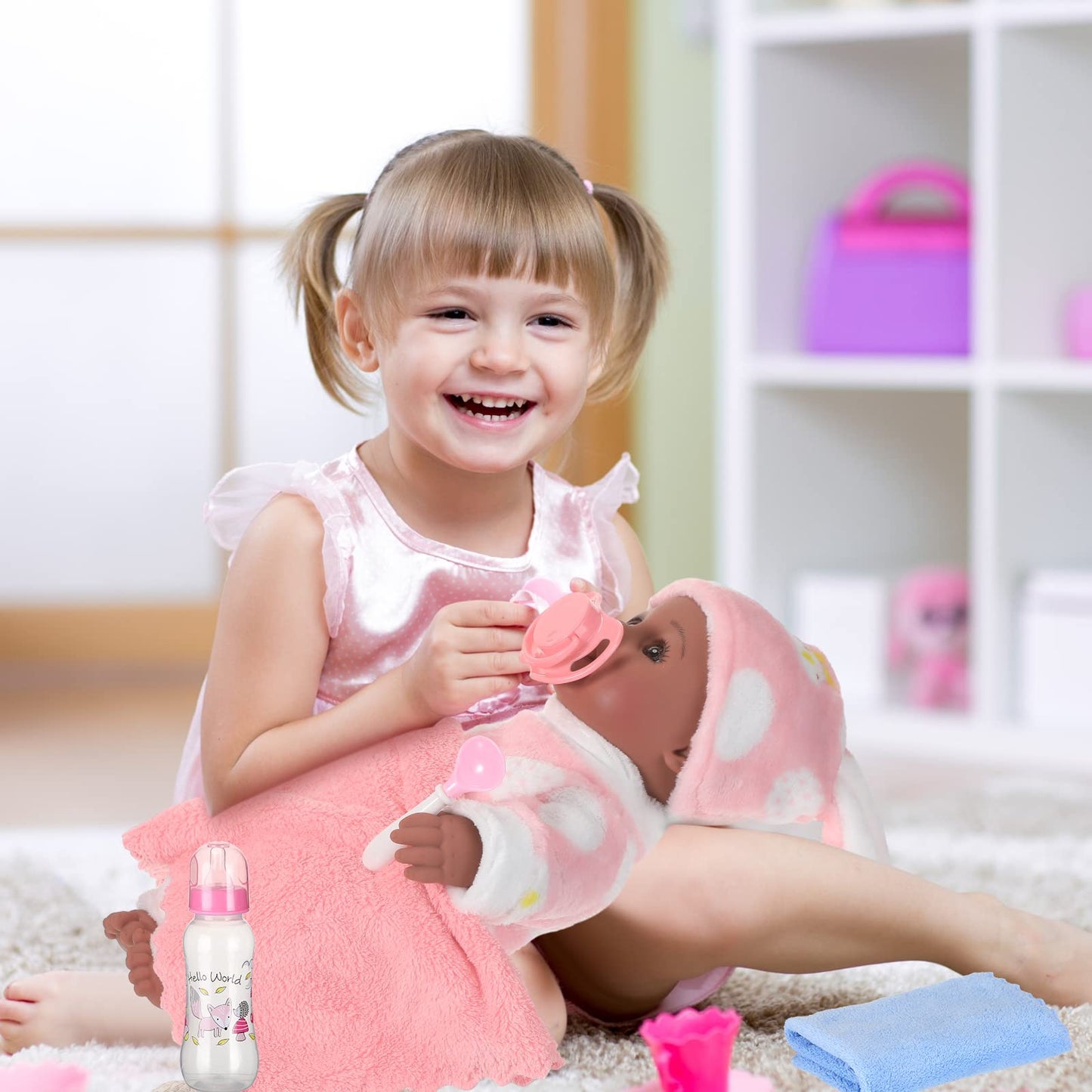 10 Pcs Realistic Twin Baby Dolls Toy Set Include 2 Pcs 12 Inch Baby Dolls  Feeding Set  Pacifiers  Doll Diapers  Bags  Milk Bottles Removable Outfit for Toddler Kids 6+ Gift(Black)