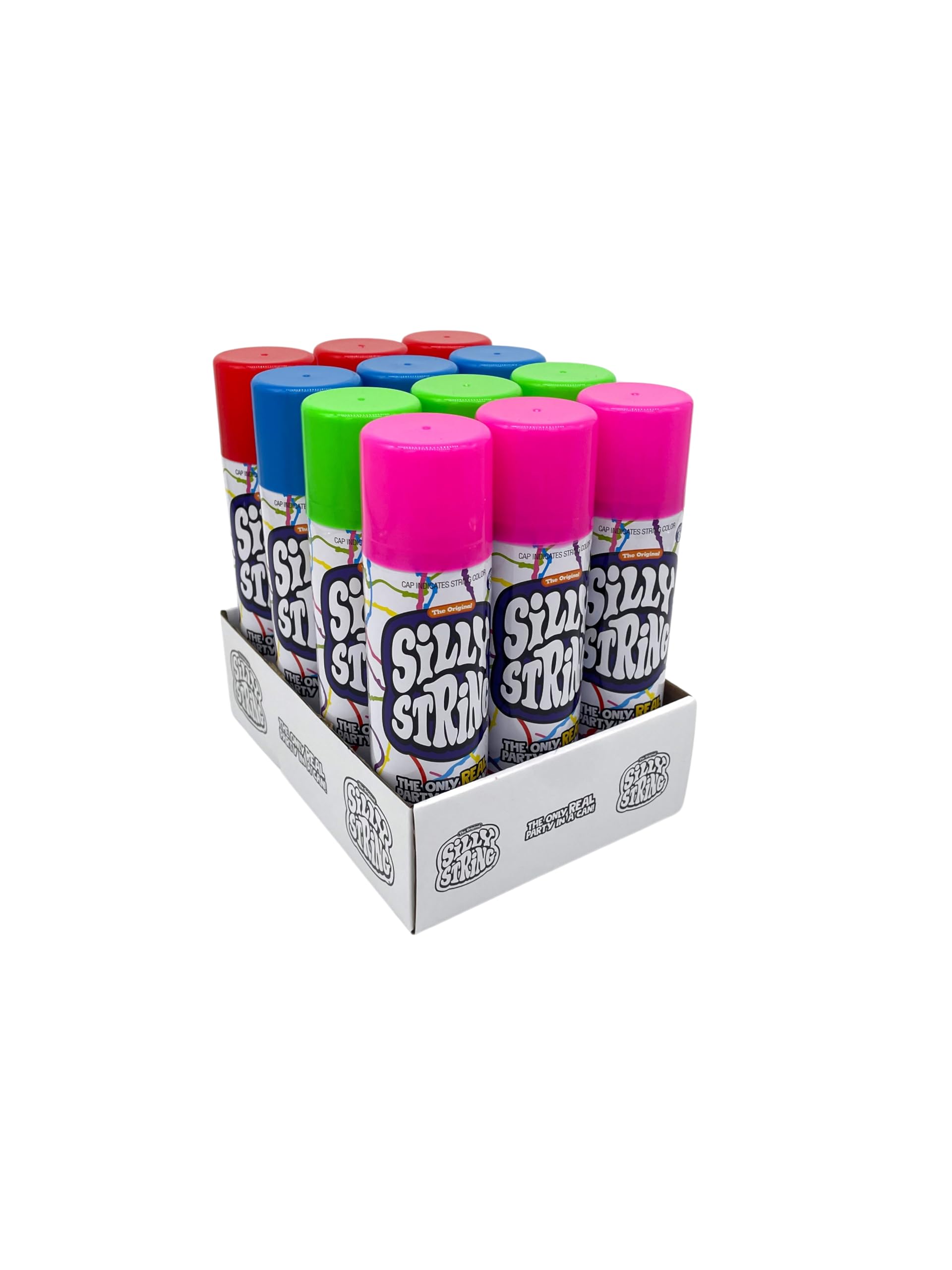 The Original Silly String! Silly String Party Pack, 12 pack, Assorted Colors, 3oz Large Can The Only REAL Party in a Can! Be Sil