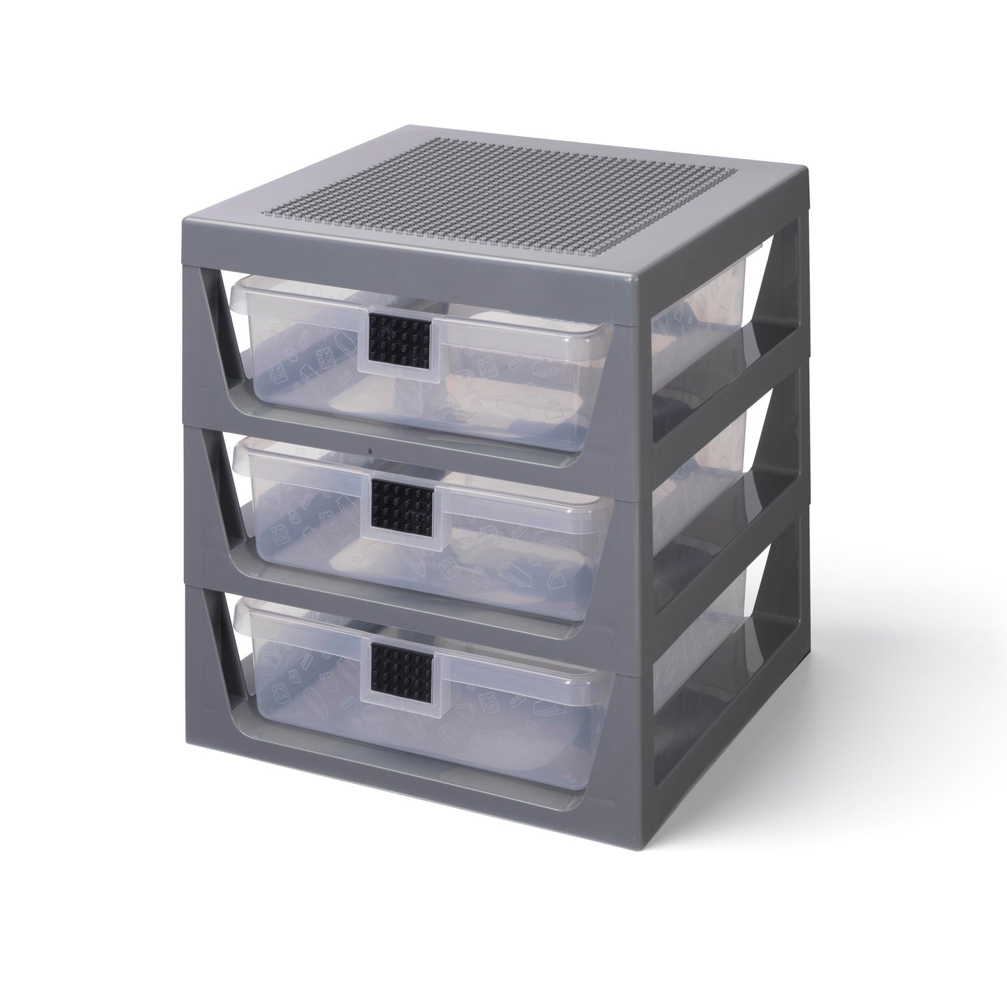 LEGO 3 Drawer Storage Rack Dark Grey - Customizable Toy Storage Unit with Removable Drawers and Building Station for Kids' Desk