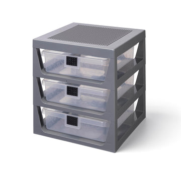 LEGO 3 Drawer Storage Rack Dark Grey - Customizable Toy Storage Unit with Removable Drawers and Building Station for Kids' Desk