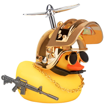 Wonuu Rubber Yellow Duck Car Ornaments Cool Duck Car Dashboard Decorations With Propeller Helmet Sunglasses (Dazzling Gold-Yello