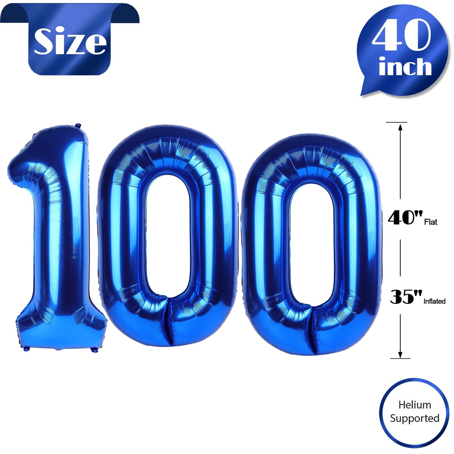 Navy Blue Number 100 Balloon 40 Inch, 100 Number Balloon, 100Th Navy Blue Birthday Decorations, 100 Year Old Women Men Blue Part