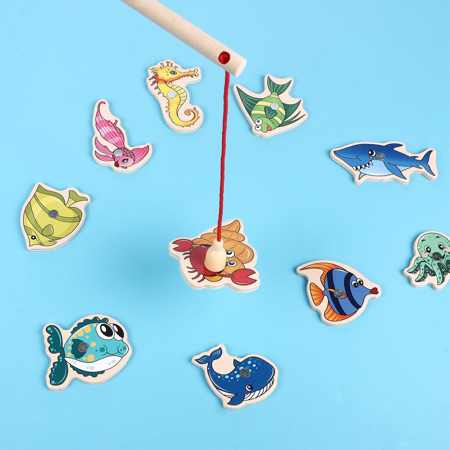 Onest 8 Pieces Wooden Magnetic Fishing Poles Wooden Magnet Poles Fishing Rod Learning Games For Kindergarten Preschool Girl Boy