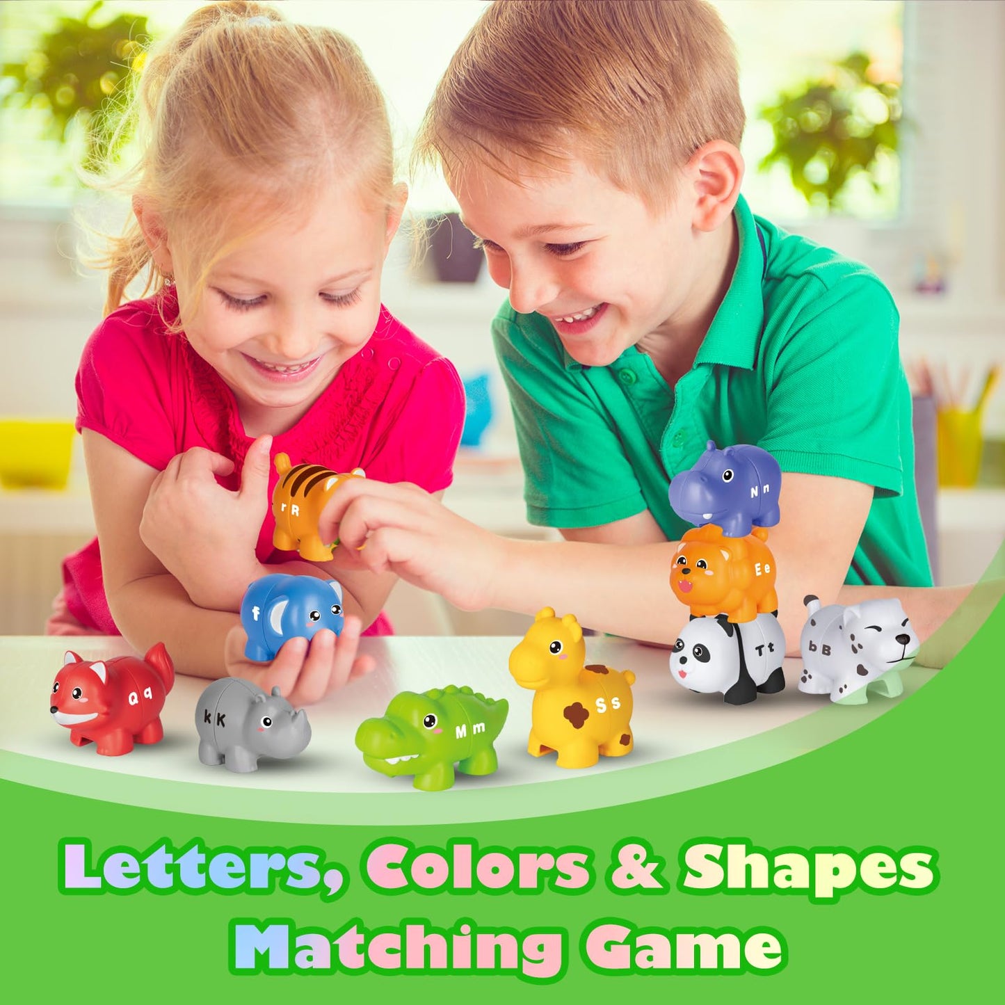Learning Toys For 2 3 4 Year Old, 52 Pcs Abc Animal Alphabet Match Game With Uppercase Lowercase, 10 Different Animal Figures, P