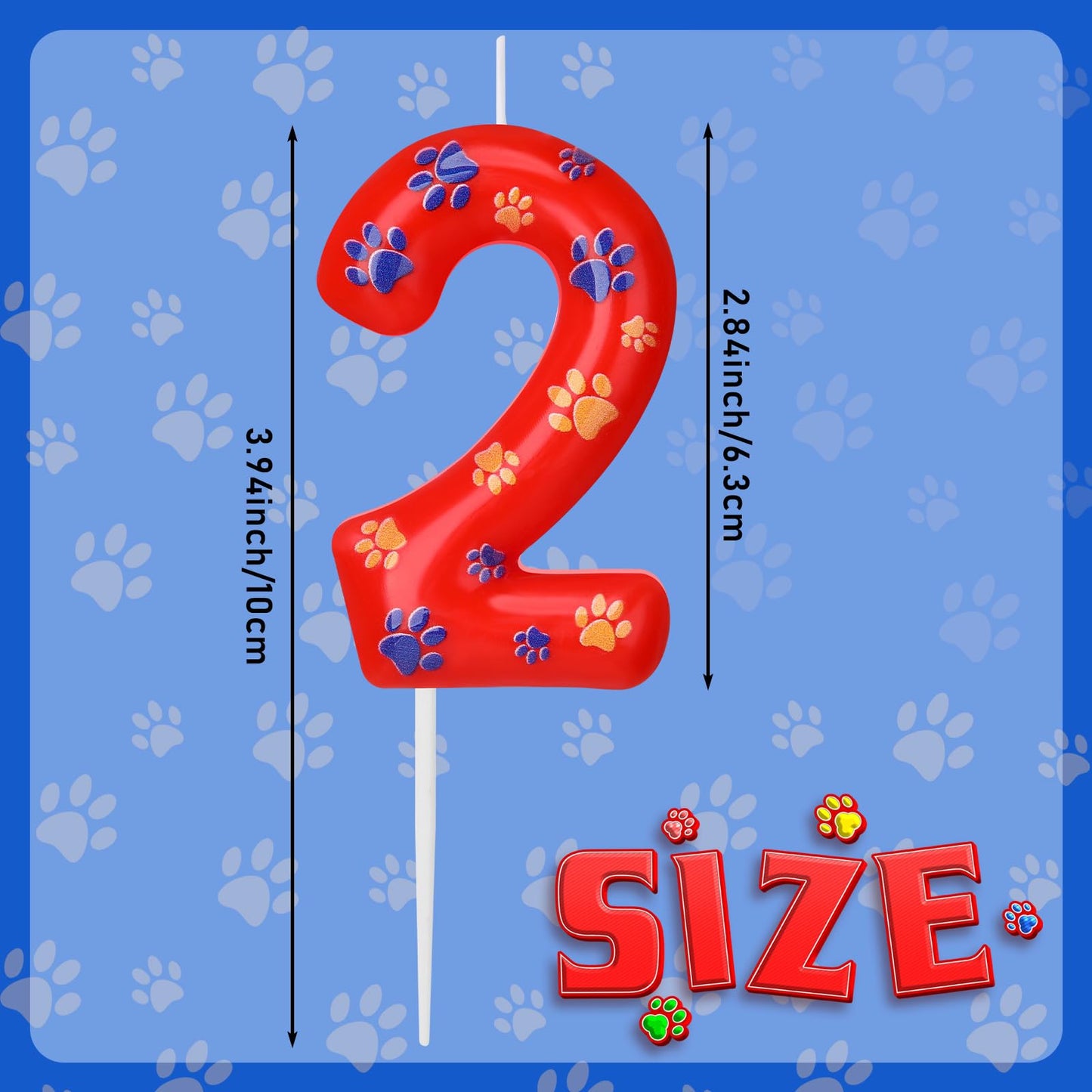Conelist Number 2 Dog Paw Birthday Candles Dog Patrol Toppers Candles Blue Yellow and Red Dog Paw Numeral Birthday Cake Topper f