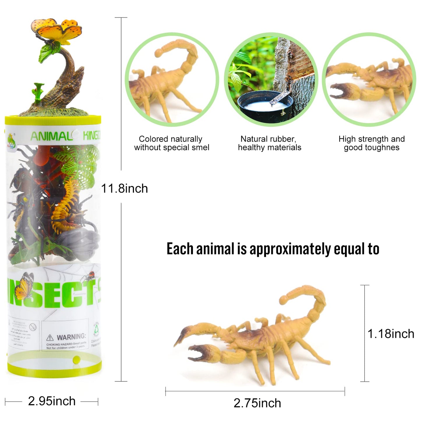 Unique Kids Mini Insect Figure Creatures In Tube 15 Pcs Set | Realistic Tiny Little Animals For Sensory Bin, Birthday Party Favor, Toddler 3-5 (Insect)