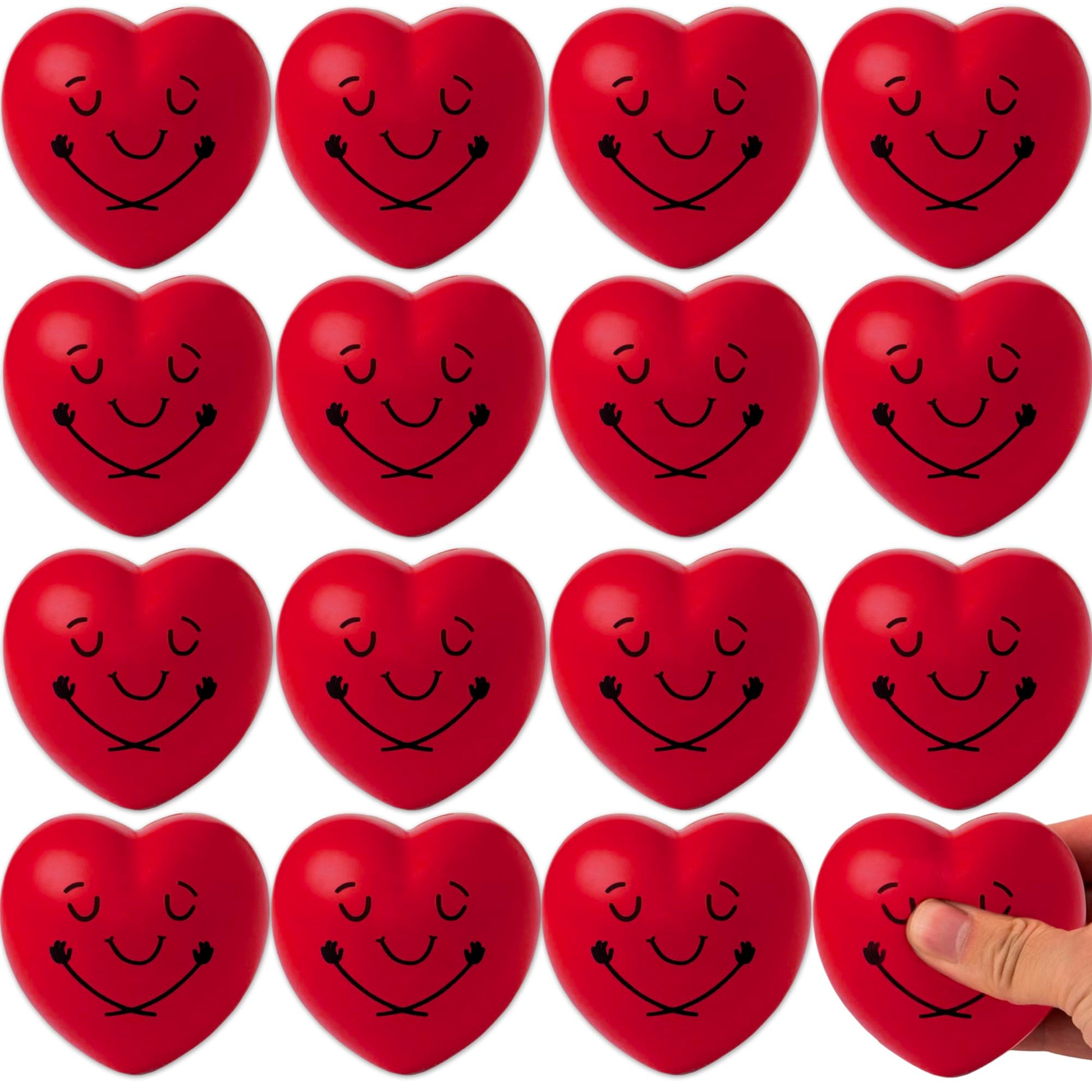 Heart Shape Stress Balls 16 Pcs Pack | 3    Inch Red Heart Shape Smile Balls | Squeeze Foam Heart Balls With Hug | Soft Heart Ba