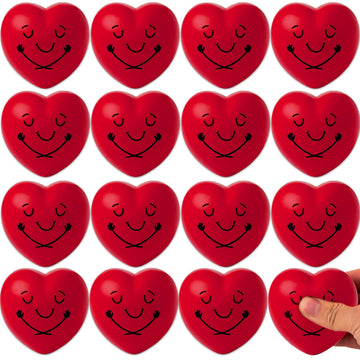 Heart Shape Stress Balls 16 Pcs Pack | 3    Inch Red Heart Shape Smile Balls | Squeeze Foam Heart Balls With Hug | Soft Heart Ba