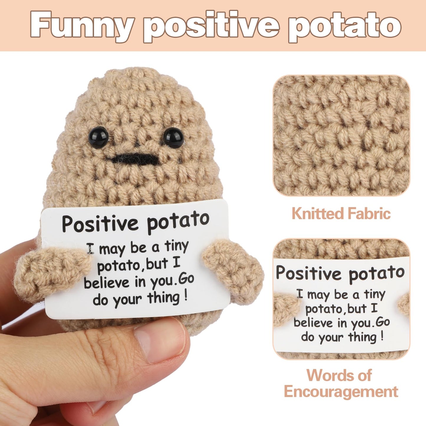 Jelutar Mini Funny Positive Potato, 3 Inch Knitted Doll With Positive Card For Cheer Up Gifts And Party Decorations, Cute Positive Potato Crochet Doll For Birthday Gifts (Positive Potato)