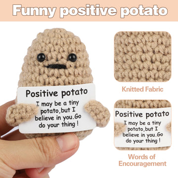 Jelutar Mini Funny Positive Potato, 3 Inch Knitted Doll With Positive Card For Cheer Up Gifts And Party Decorations, Cute Positive Potato Crochet Doll For Birthday Gifts (Positive Potato)